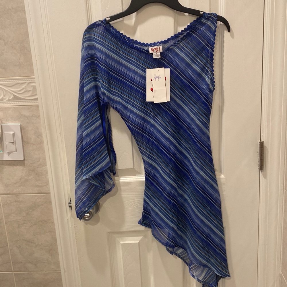 “Spy” - Ladies Blue Multi One Sleeve Top! - Size M - New w/Tags!